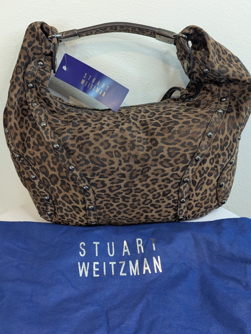 Stuart Weitzman Leopard Suede Studded Hobo Bag w/Tags
